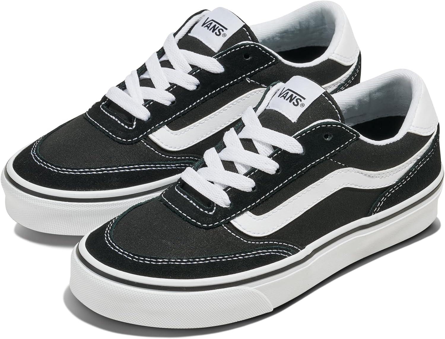 imageVans Big Kids Brooklyn LS Shoe Casual LowTop Sneakers for Boys amp Girls SuedeCanvas BlackWhite 35