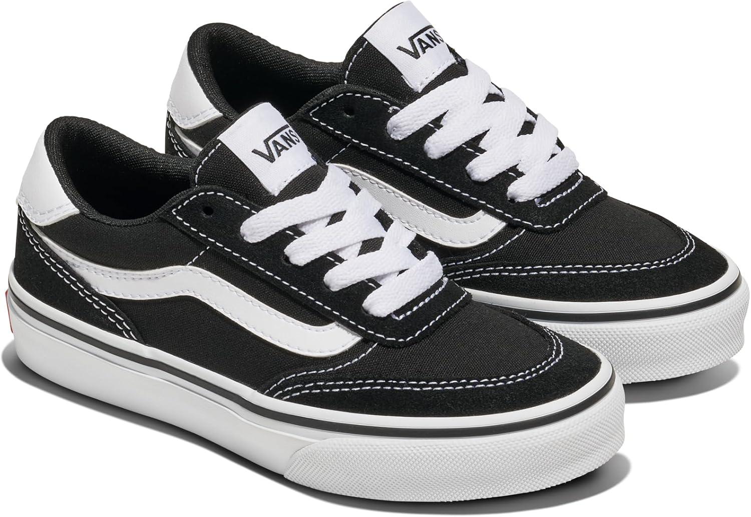 imageVans UnisexChild Brooklyn Ls Low Top ShoeSuedeCanvas BlackWhite