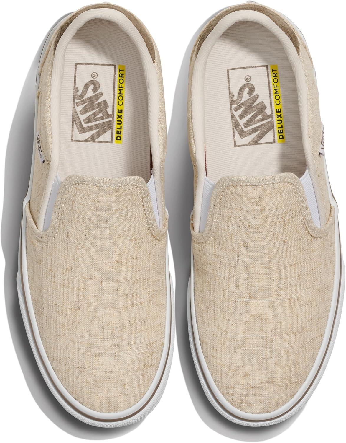 imageVans Womens Asher Deluxe Slipon ShoeNatural Linen Classic Cream