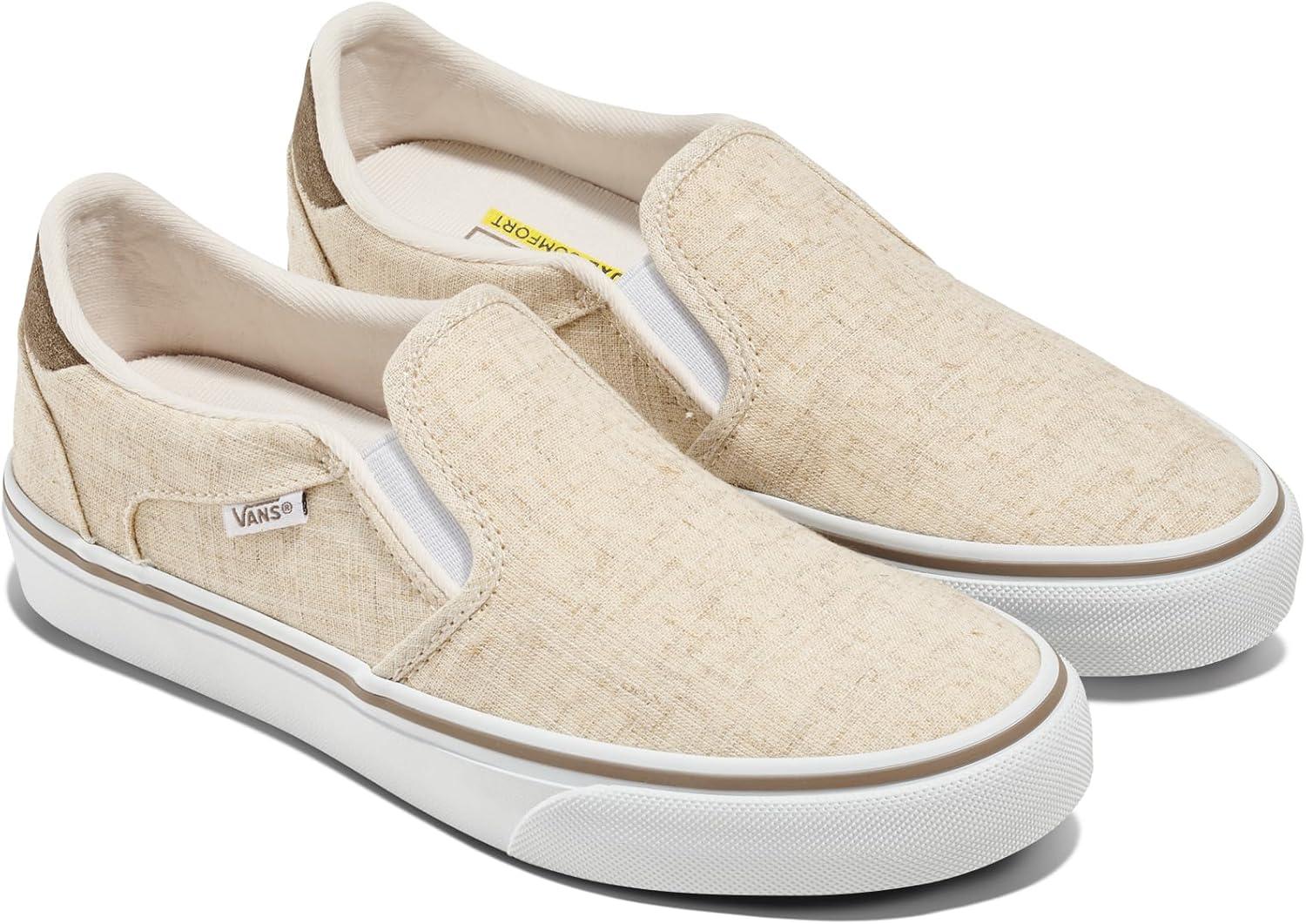 imageVans Womens Asher Deluxe Slipon ShoeNatural Linen Classic Cream