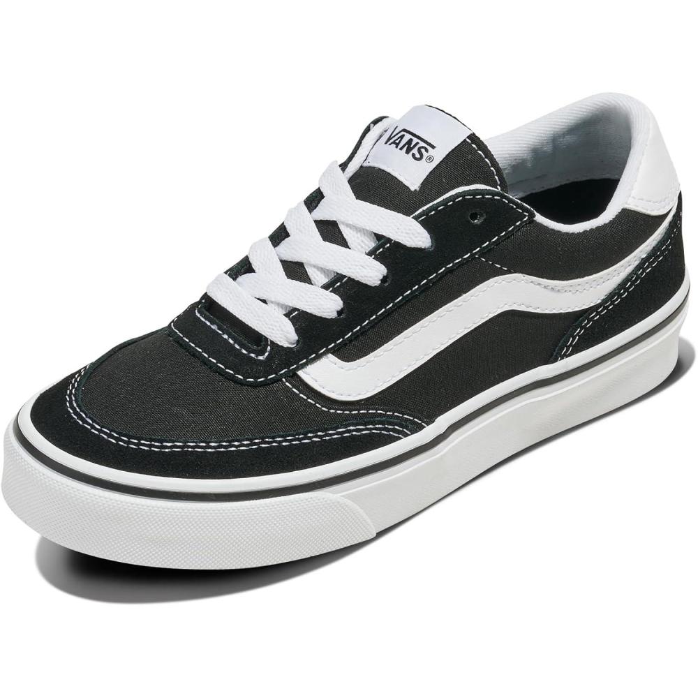 imageVans Big Kids Brooklyn LS Shoe Casual LowTop Sneakers for Boys amp Girls SuedeCanvas BlackWhite 35