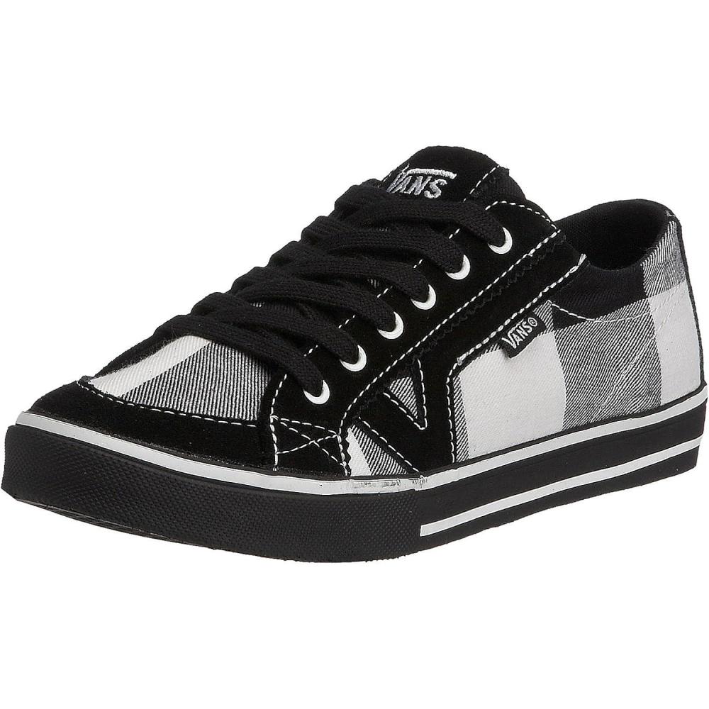 imageVans UnisexAdult Classic Slip onBuff Plaid Black White
