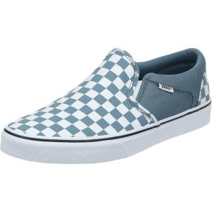 Vans Women’s Classic Slip On Platform Sneakers(Multicolour Checkerboard Blue Mirage White W50)