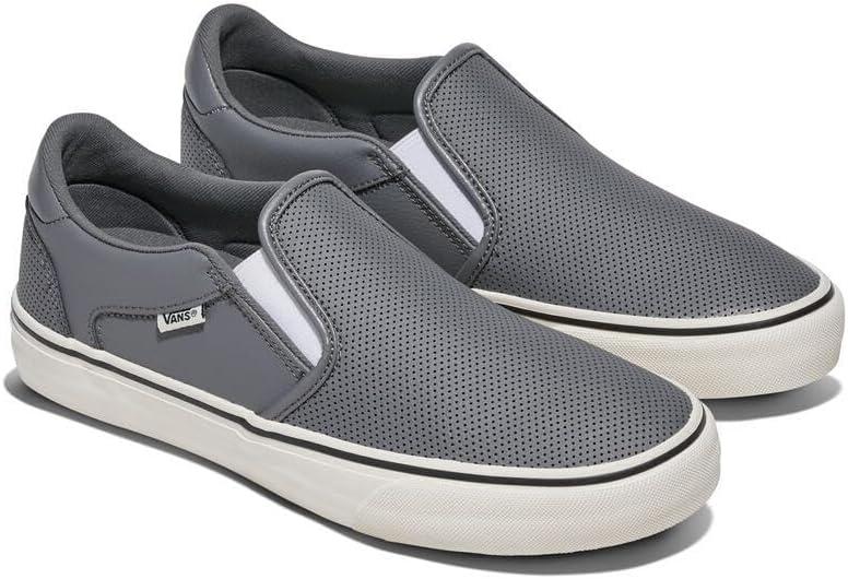 imageVans Mens Asher Deluxe Slipon Shoe Comfortable Sneakers for Fashion Walking amp Everyday WearPerf Leather Pewter