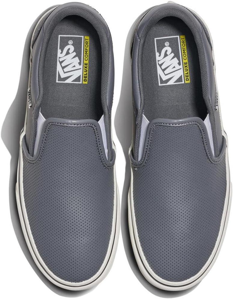 imageVans Mens Asher Deluxe Slipon Shoe Comfortable Sneakers for Fashion Walking amp Everyday WearPerf Leather Pewter