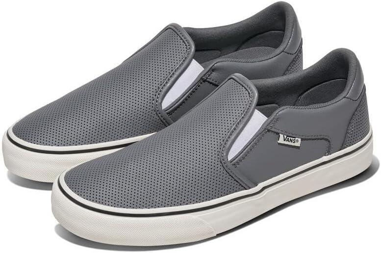 imageVans Mens Asher Deluxe Slipon Shoe Comfortable Sneakers for Fashion Walking amp Everyday WearPerf Leather Pewter