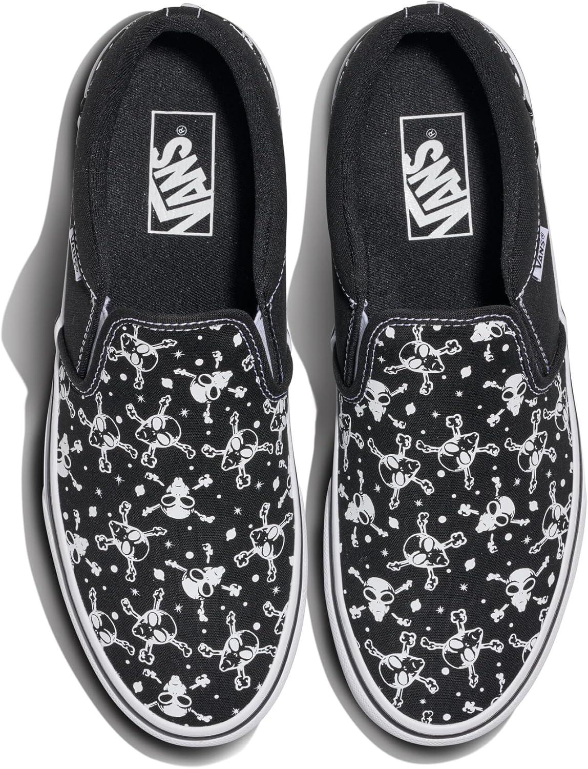 imageVans Mens Asher SlipOn ShoeAlien Skull BlackWhite