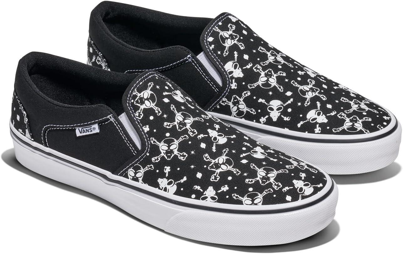 imageVans Mens Asher SlipOn ShoeAlien Skull BlackWhite