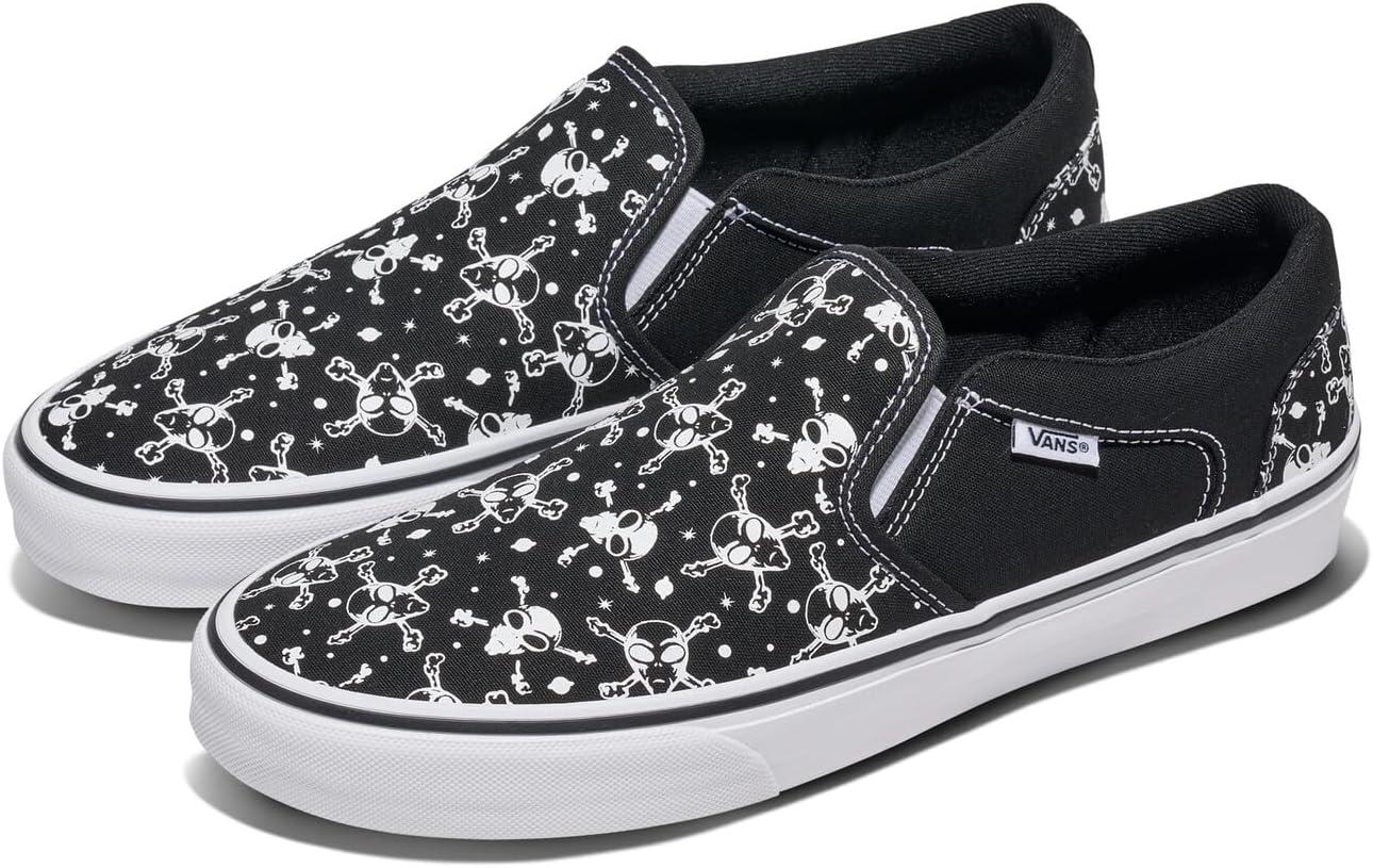 imageVans Mens Asher SlipOn ShoeAlien Skull BlackWhite