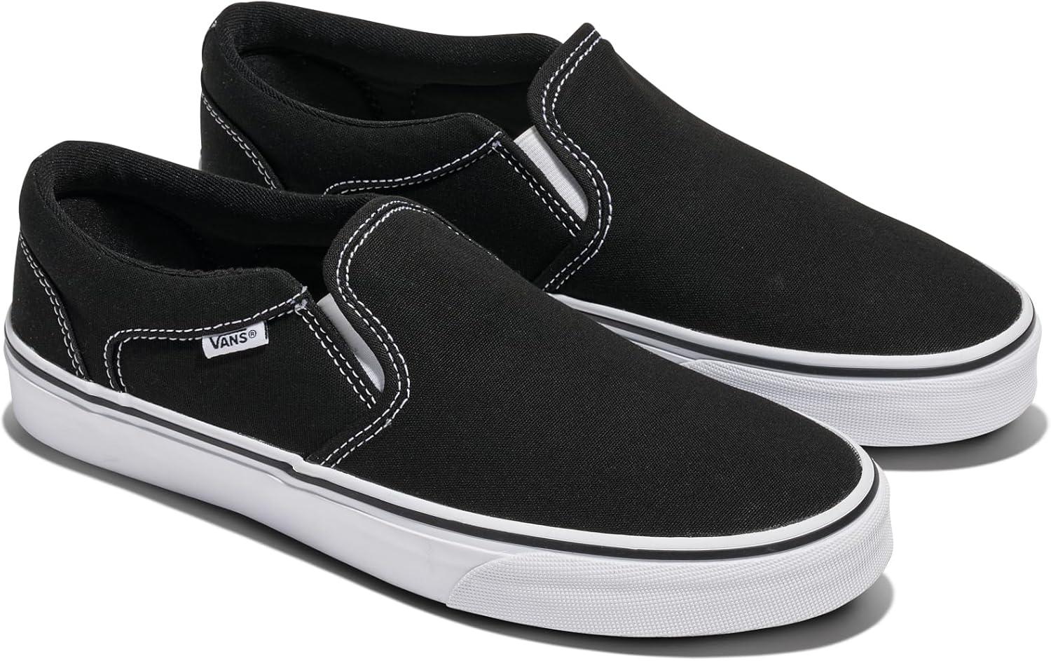 imageVans Mens Asher Slipon Shoe Casual Sneakers for Walking Fashion amp WorkCanvas BlackWhite