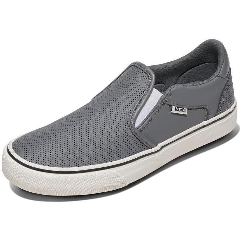 imageVans Mens Asher Deluxe Slipon Shoe  Comfortable Sneakers for Fashion Walking amp Everyday WearPerf Leather Pewter