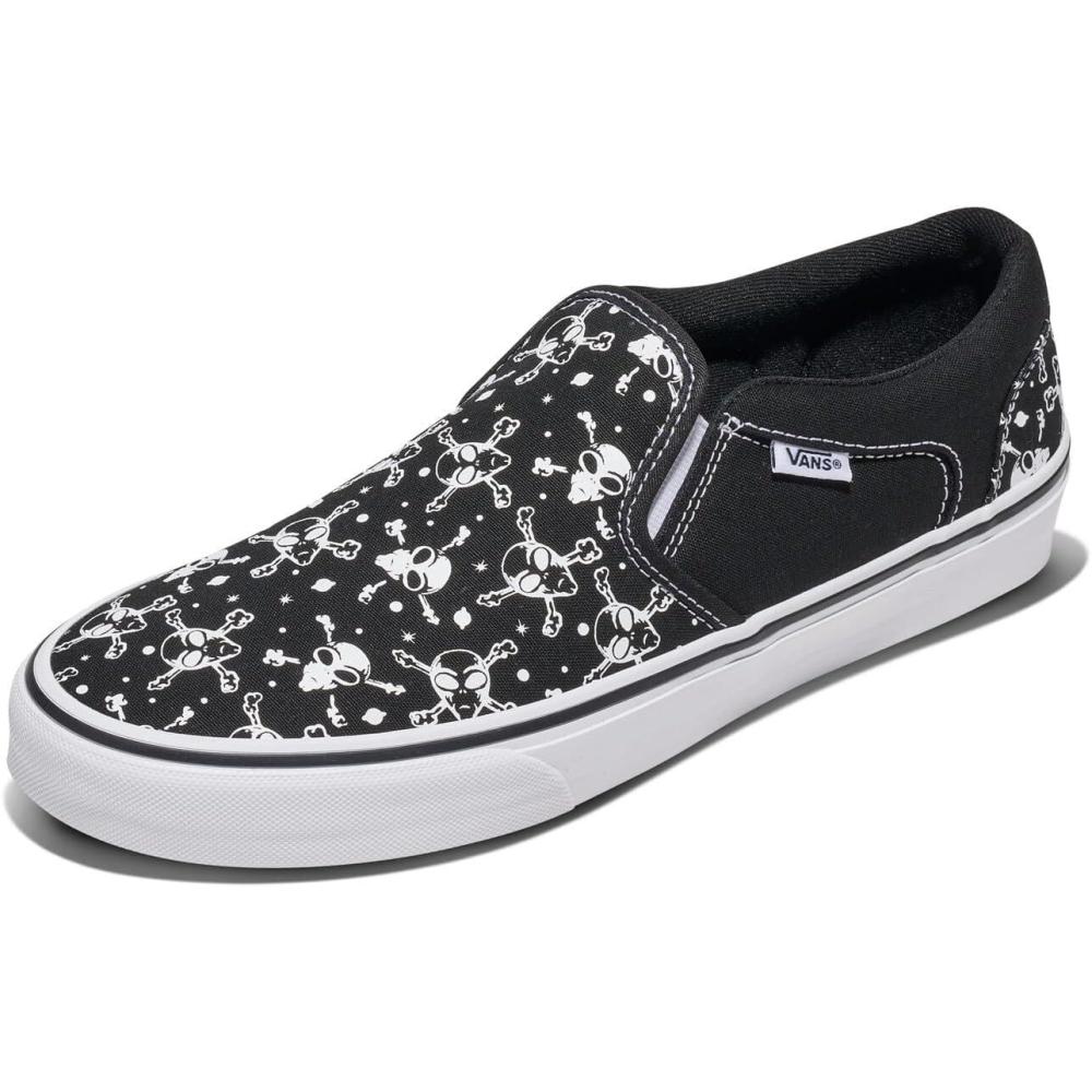 imageVans Mens Asher SlipOn ShoeAlien Skull BlackWhite