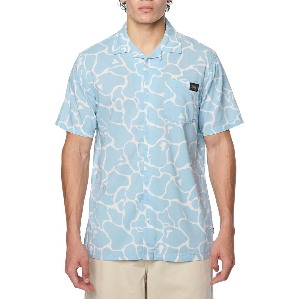 image:imageVans Mens ShortSleeve Chatio Camp Shirt  Casual Button Up Relaxed Fit Textured Cotton amp Viscose Lightweight Summer TopForget Me Not